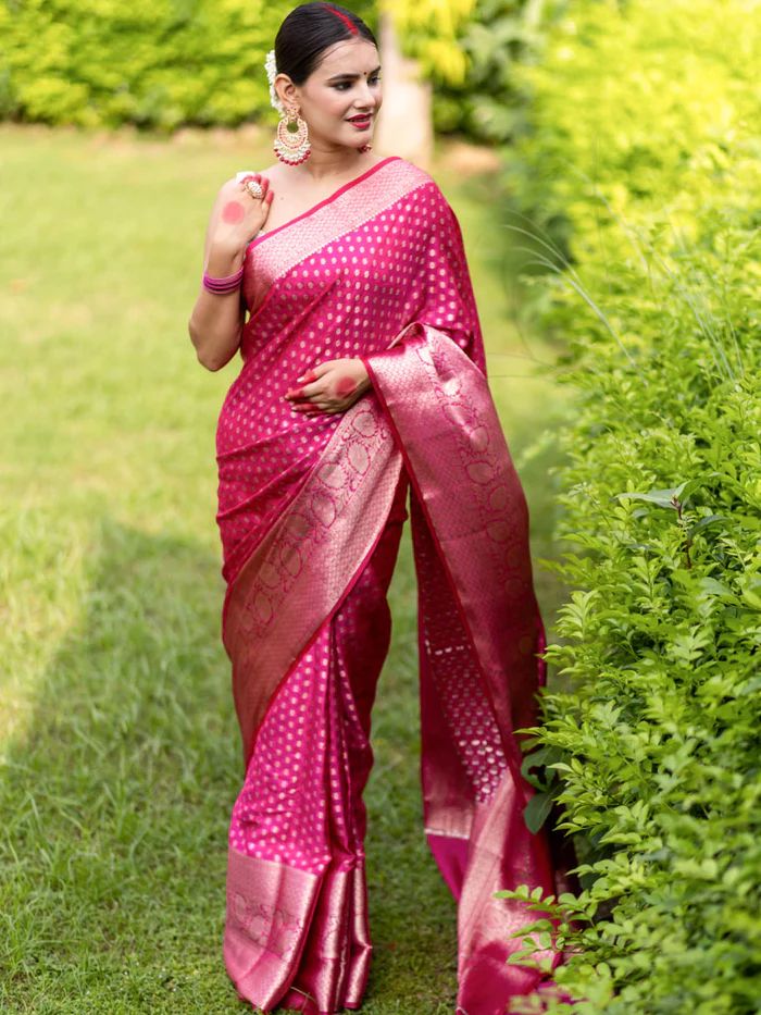 Krushna Pink Banarasi Silk Saree