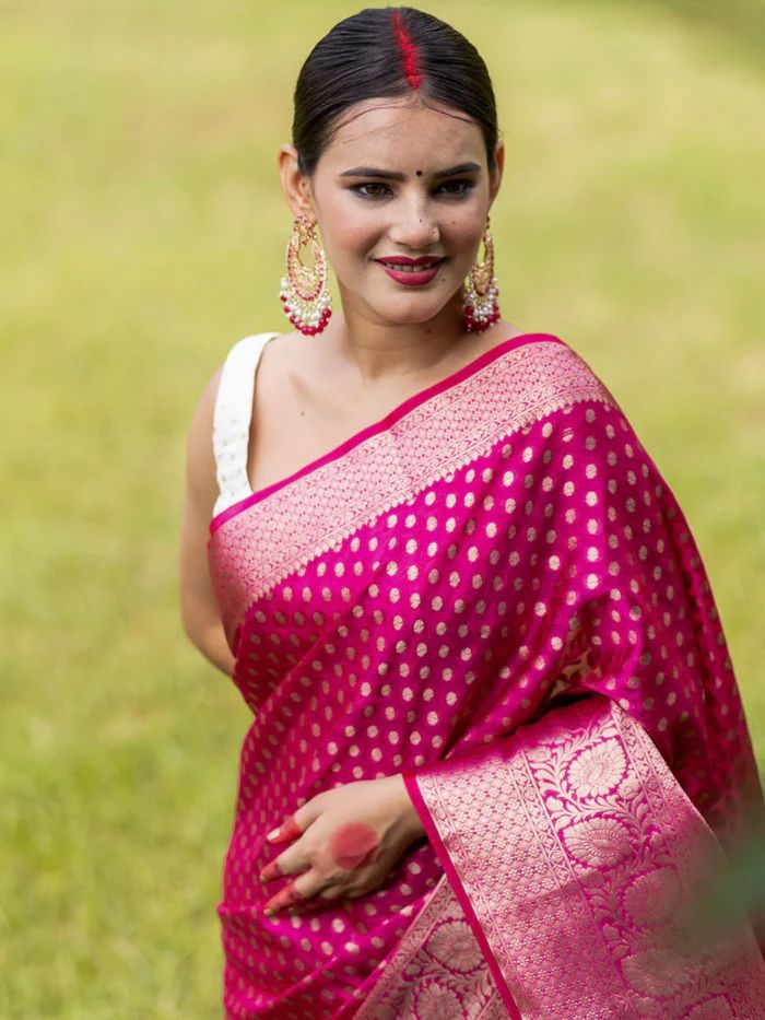 Krushna Pink Banarasi Silk Saree