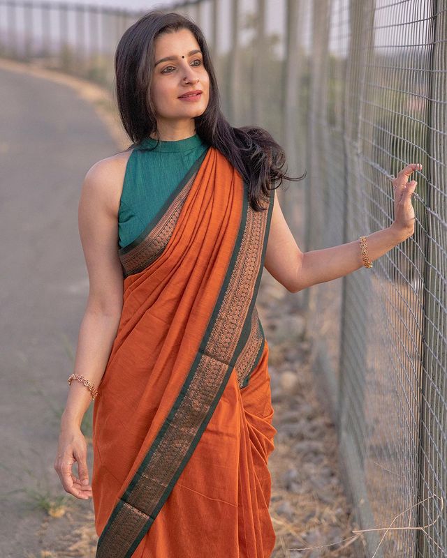 Orange Soft Lichi Silk Jacquard Saree