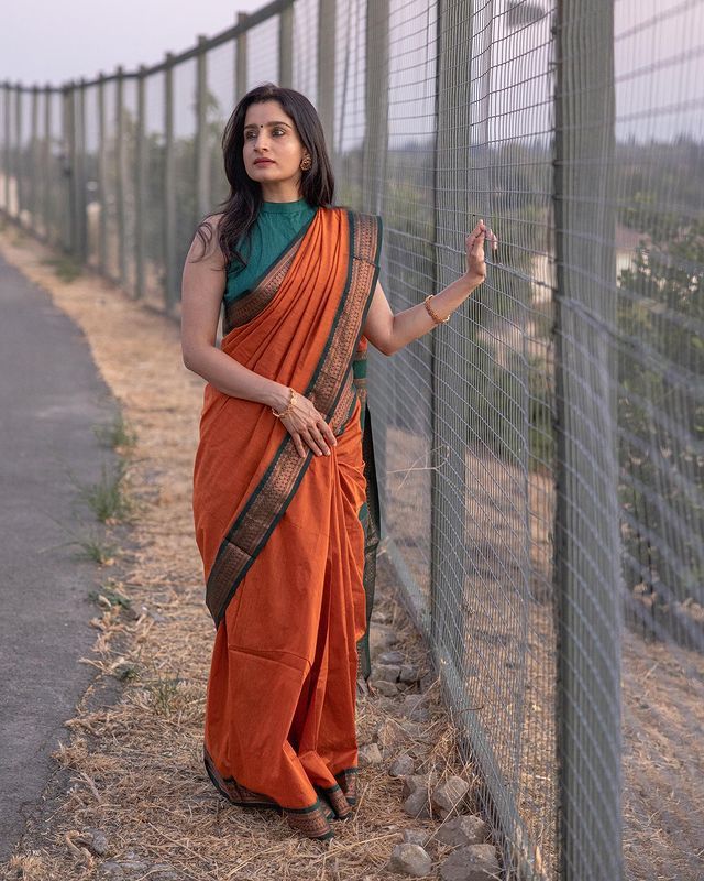 Orange Soft Lichi Silk Jacquard Saree