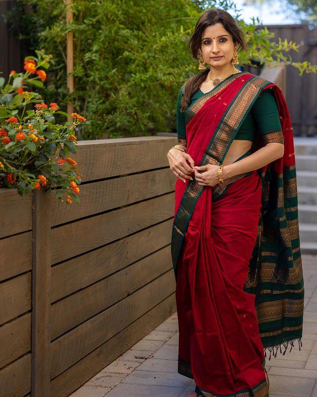 Red Banarasi Soft Silk Zari Work Saree