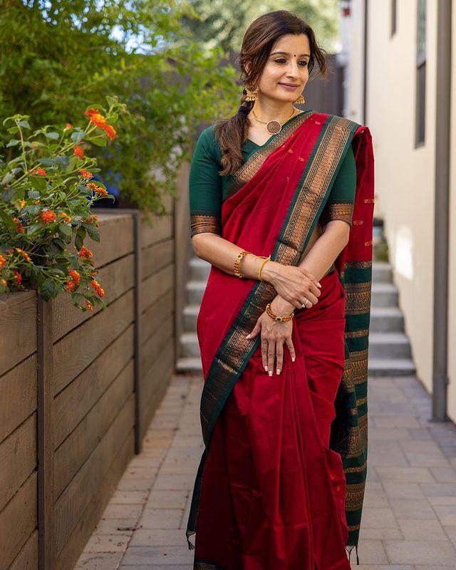 Red Banarasi Soft Silk Zari Work Saree