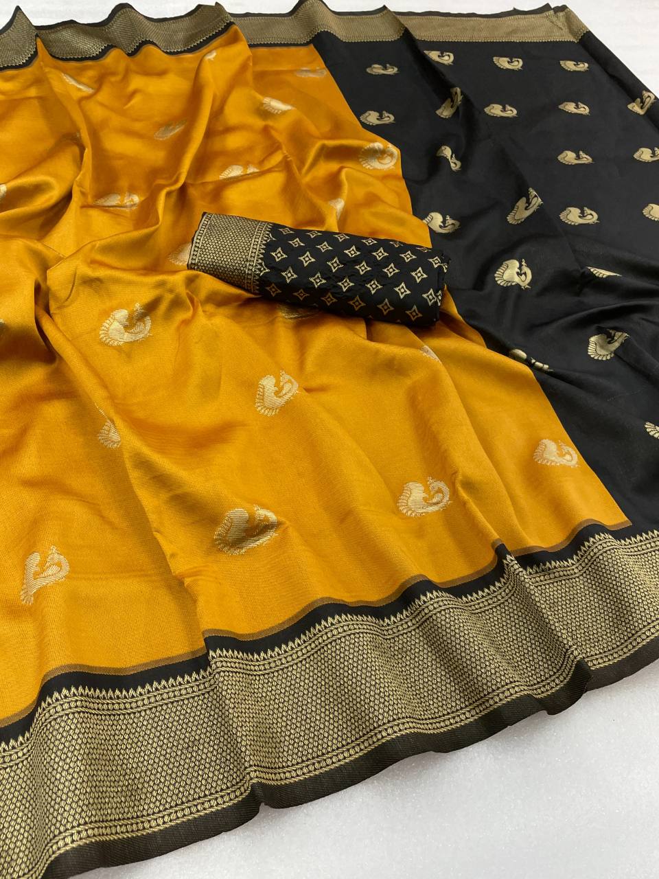 Haldi Special Yellow Zari Work Saree