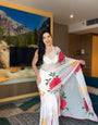 Stunning Look stylish white colour saree flowers design for special occasions Easy to wear