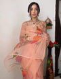 Attractive flowers design  peach saree function, for wedding Party Ready To Wear