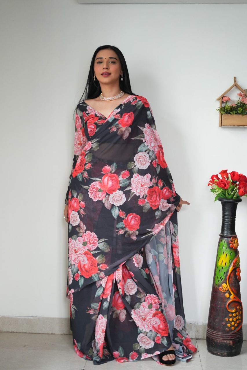 Beautiful Digital Printed Premium Georgette silk ready to wear floral saree