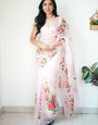 New Design  pure soft Organza silk with beautiful red and pink colour flower design  Ready To Wear saree