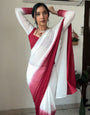 1-Minute Ready To Wear Dark Pink and White Georgette Saree