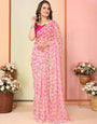 Flower Design Pink Color  1-Minute Ready To Wear Georgette Saree