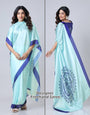 Light Blue Mandalaa Print Contrast Border Freehand Saree