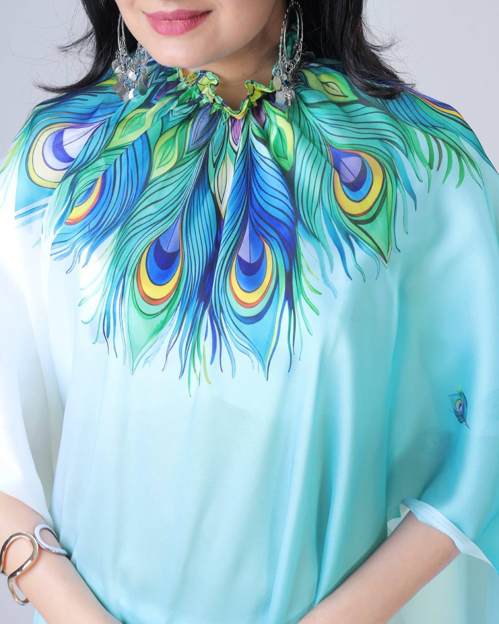 Blue Feather Ombre Freehand Saree