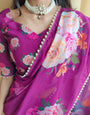 Ready To Wear Purple Color Printed With Peral Lace Border Georgette Fancy Saree