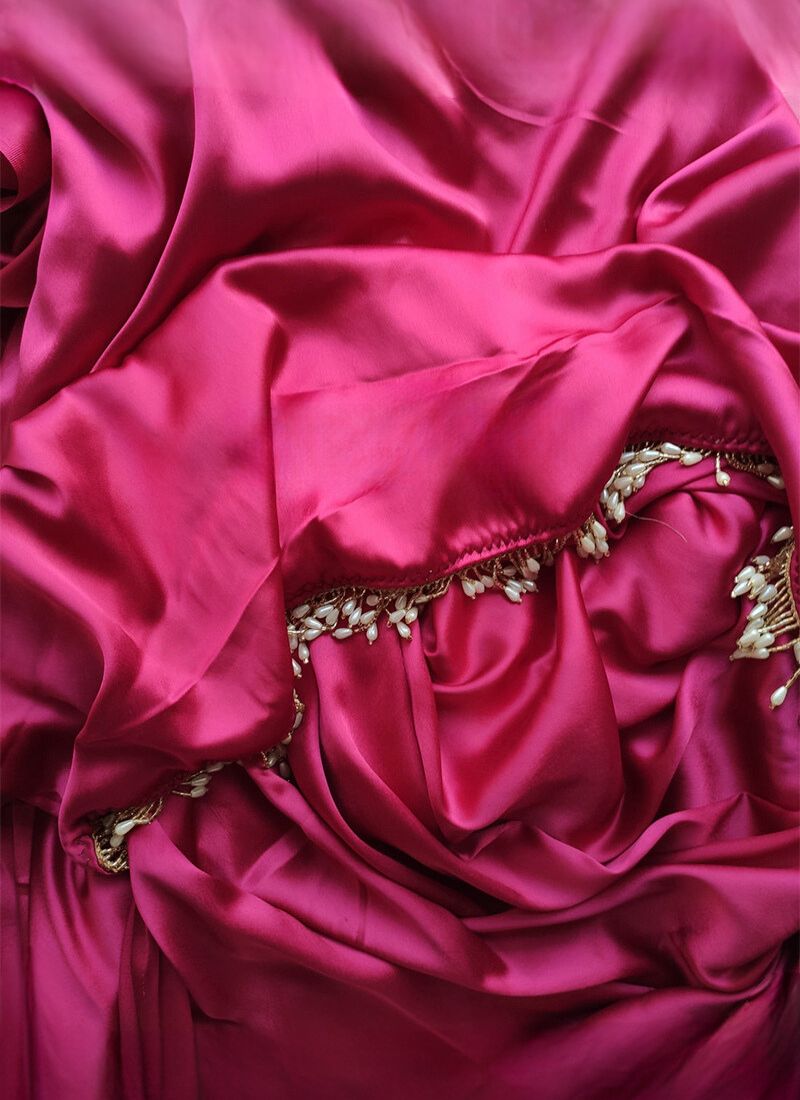 1-Minute Ready To Wear Hot Pink Satin Silk Saree